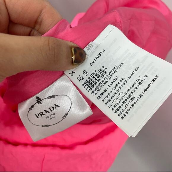 PRADA V-Neck Sleeveless A-Line Textured Dress in Neon Pink - Picture 6 of 7